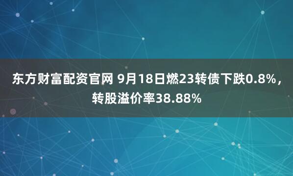 东方财富配资官网 9月18日燃23转债下跌0.8%，转股溢价率38.88%