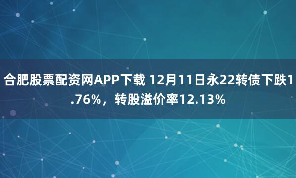 合肥股票配资网APP下载 12月11日永22转债下跌1.76%，转股溢价率12.13%